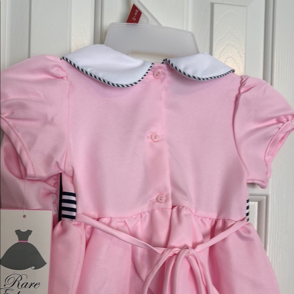 Rare Editions Pink Dress with Navy Striped Accents and Bow with matching hat - Picture 10 of 14